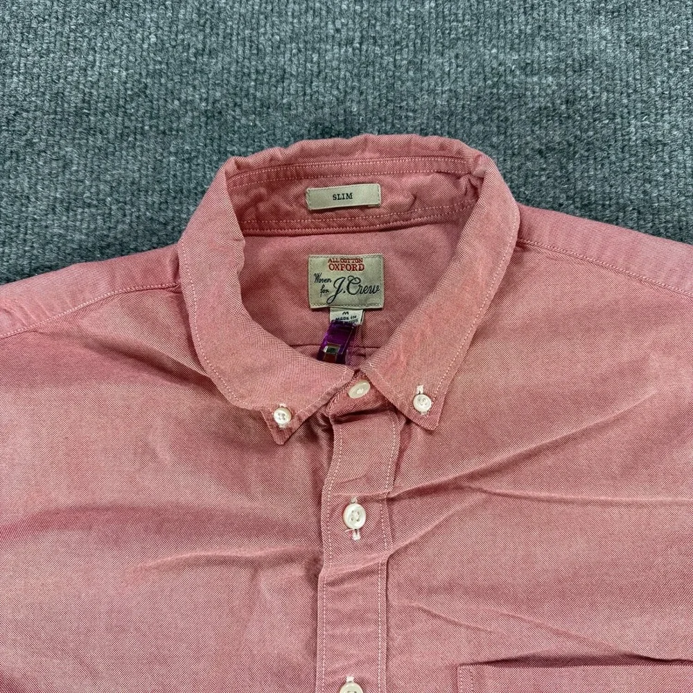 J.Crew Mens Slim Fit Oxford Shirt Salmon Pink Long Sleeve Button Down Med Cotton